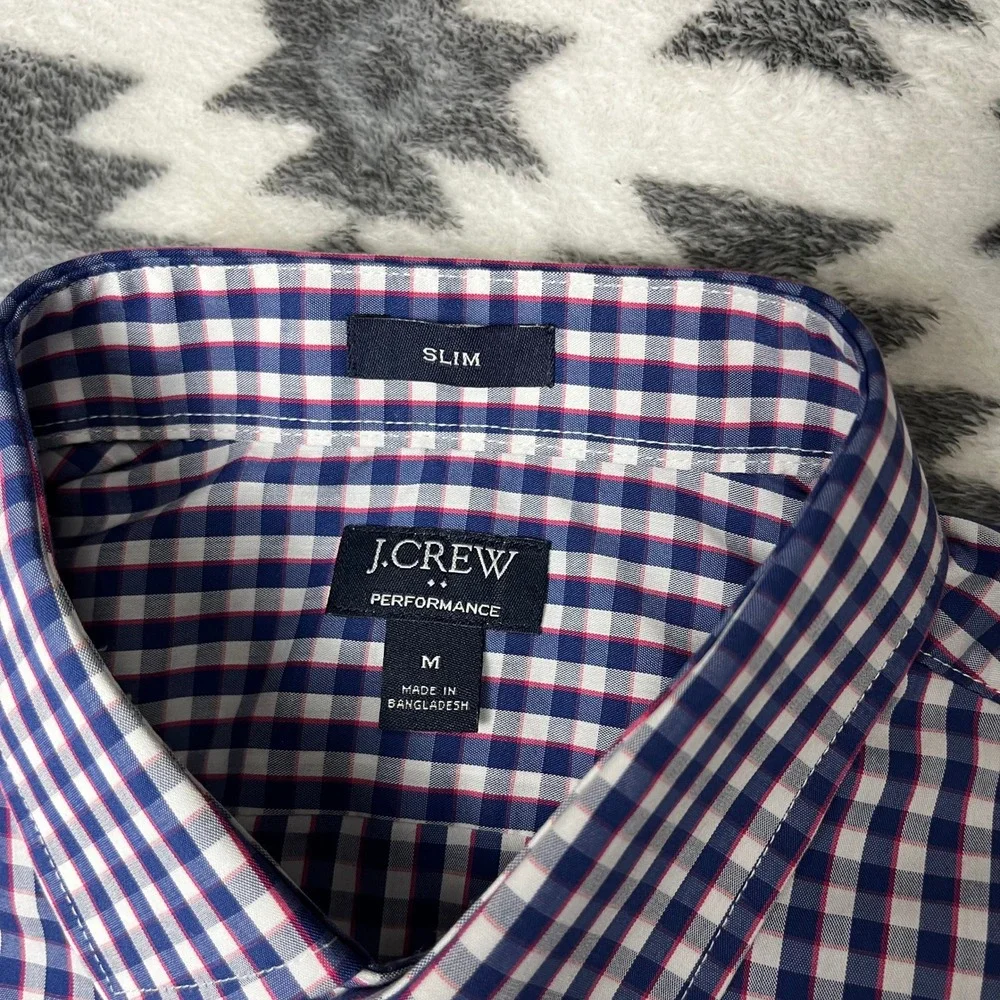 J.Crew Performance Slim Fit Gingham Button Down Shirt Mens Medium Navy Red